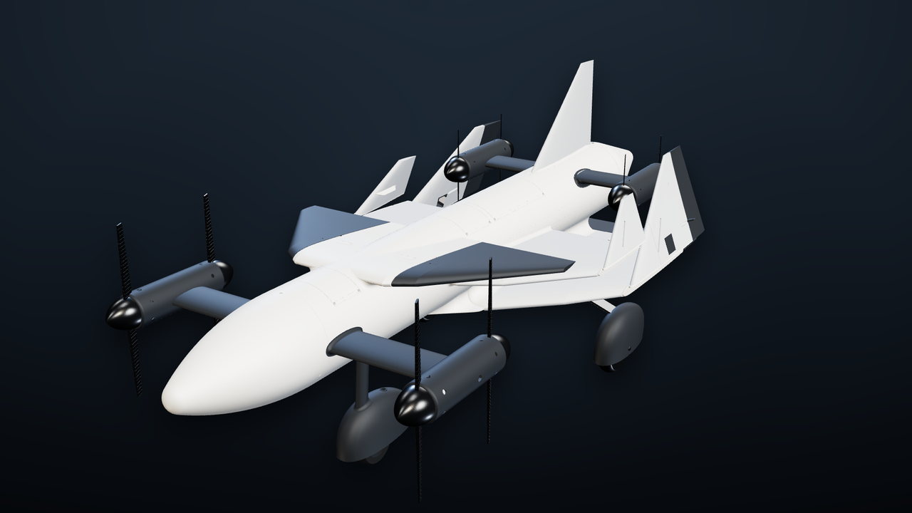 Drako with the outer wings folded upward for transport