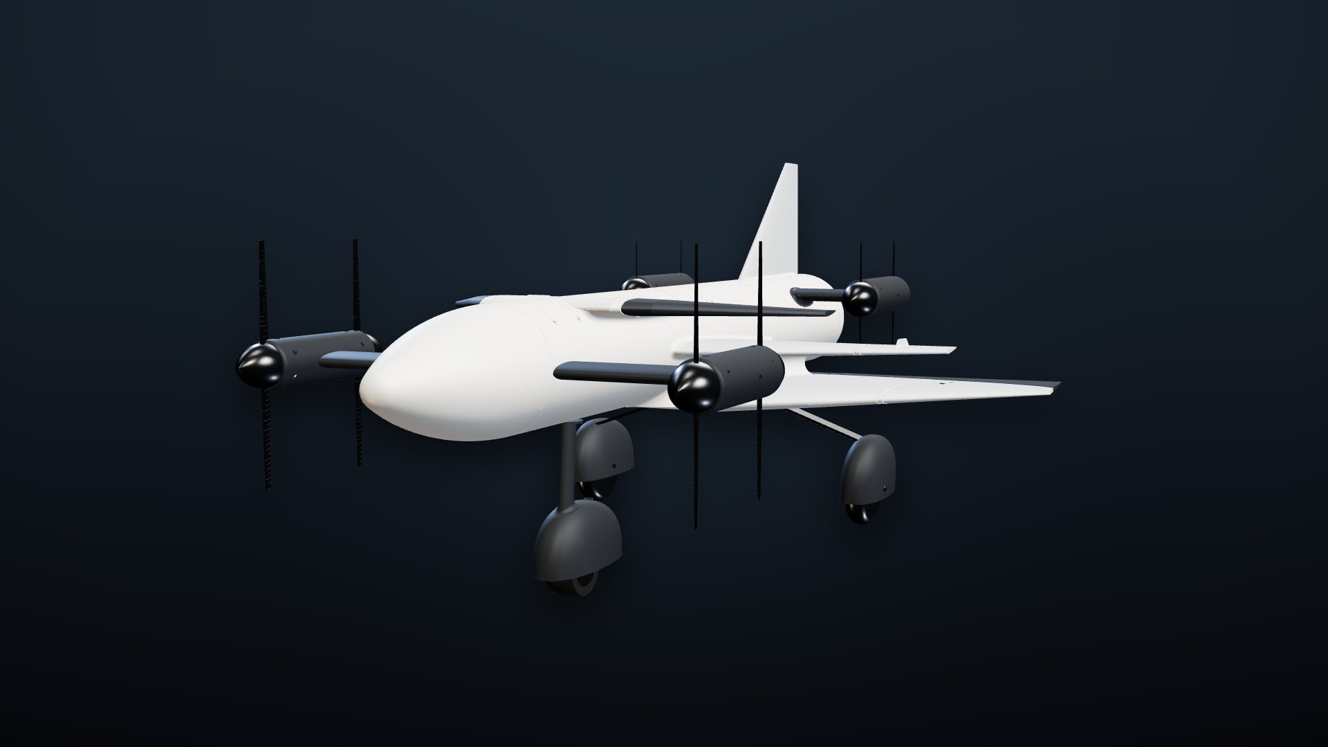 Drako from the front quarter, pods running, in flight configuration